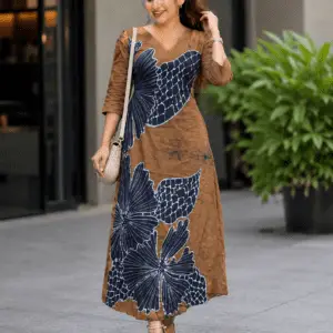 Earthy Bronze Abstract Batik Maxi Dress