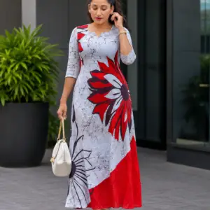 Crimson Sunflower Batik Flare Dress