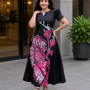 Midnight Bloom Batik Maxi Dress